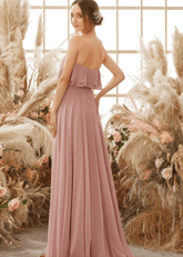 Ursula | A Line Strapless Blush Chiffon Maxi Bridesmaid Dress - Price #price_variant_lowest# - Blush - PromDressClub